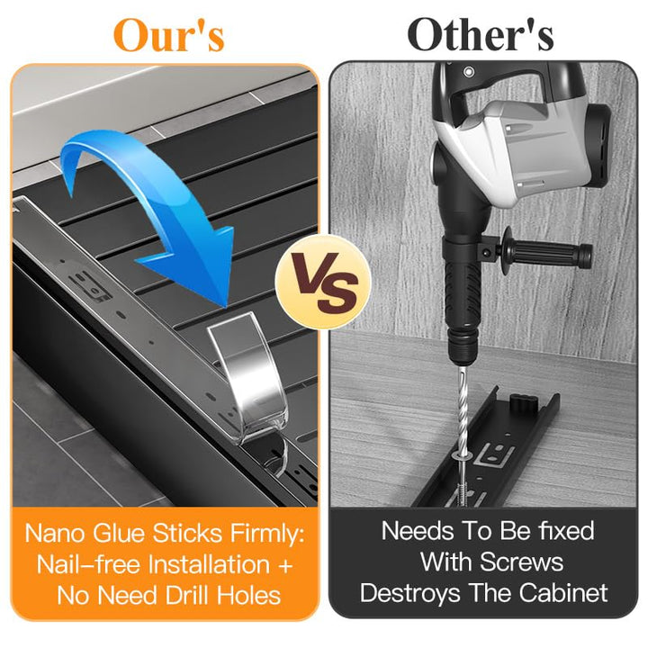 Pull Out Cabinet Organizer Fixed With Adhesive Nano Film,Heavy Duty Storage and Organization Slide Out Pantry Shelves Sliding Drawer Pantry Shelf for Kitchen,Living Room 9.8W x 16.9D x3.1H(1PC)