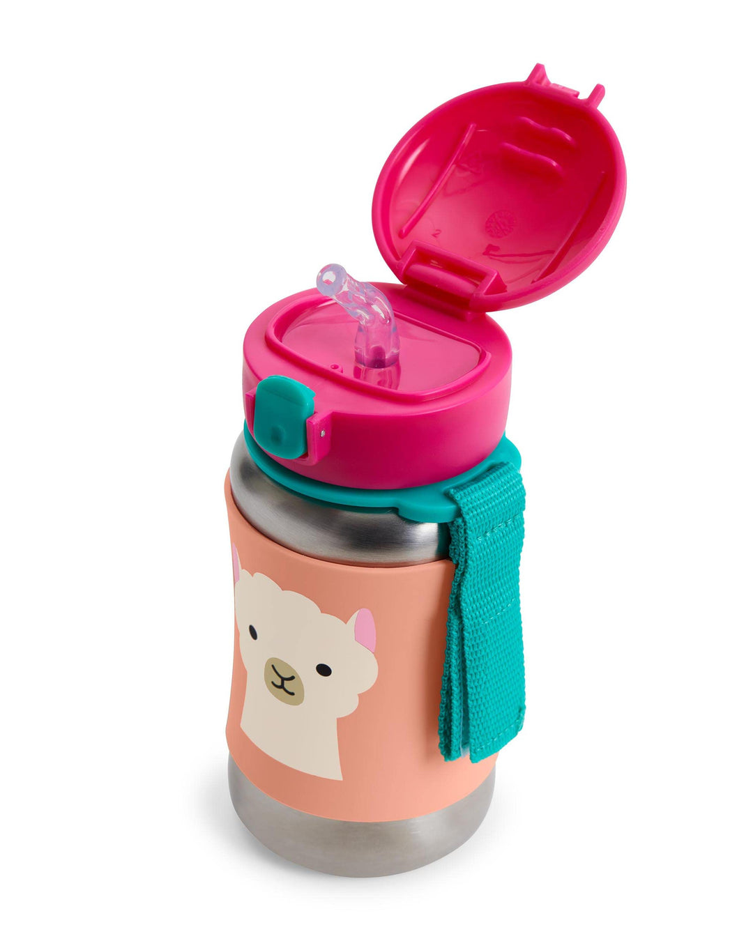 Toddler Sippy Cup with Straw, Zoo Stainless Steel Straw Bottle, Llama, 350 milliliters