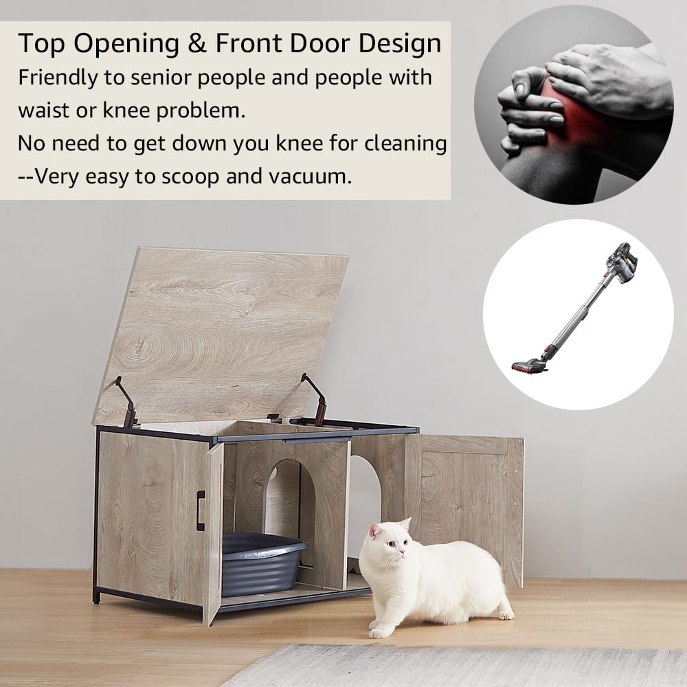 Top Opening Cat Litter Box Enclosure, Flip Top XL Extra Large Cat Box Furniture, Friendly to Elderly People, High Jumbo Automatic Litter Box Cover Hidden for Large Cat