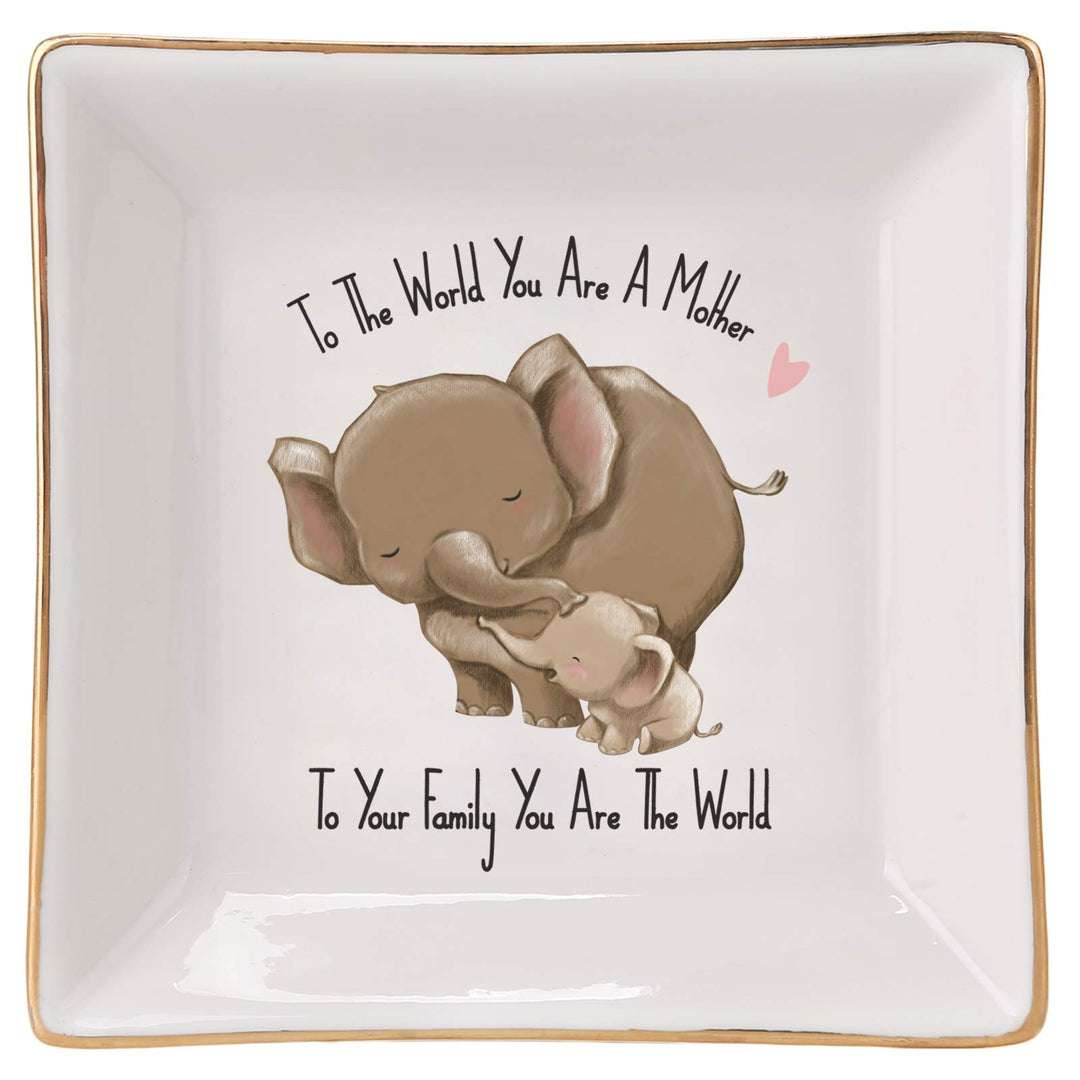 Mother's Day Gifts for Mom Elephant Ring Dish Holder Trinket Tray- to The World You are A Mom, But to Our Family You are The World