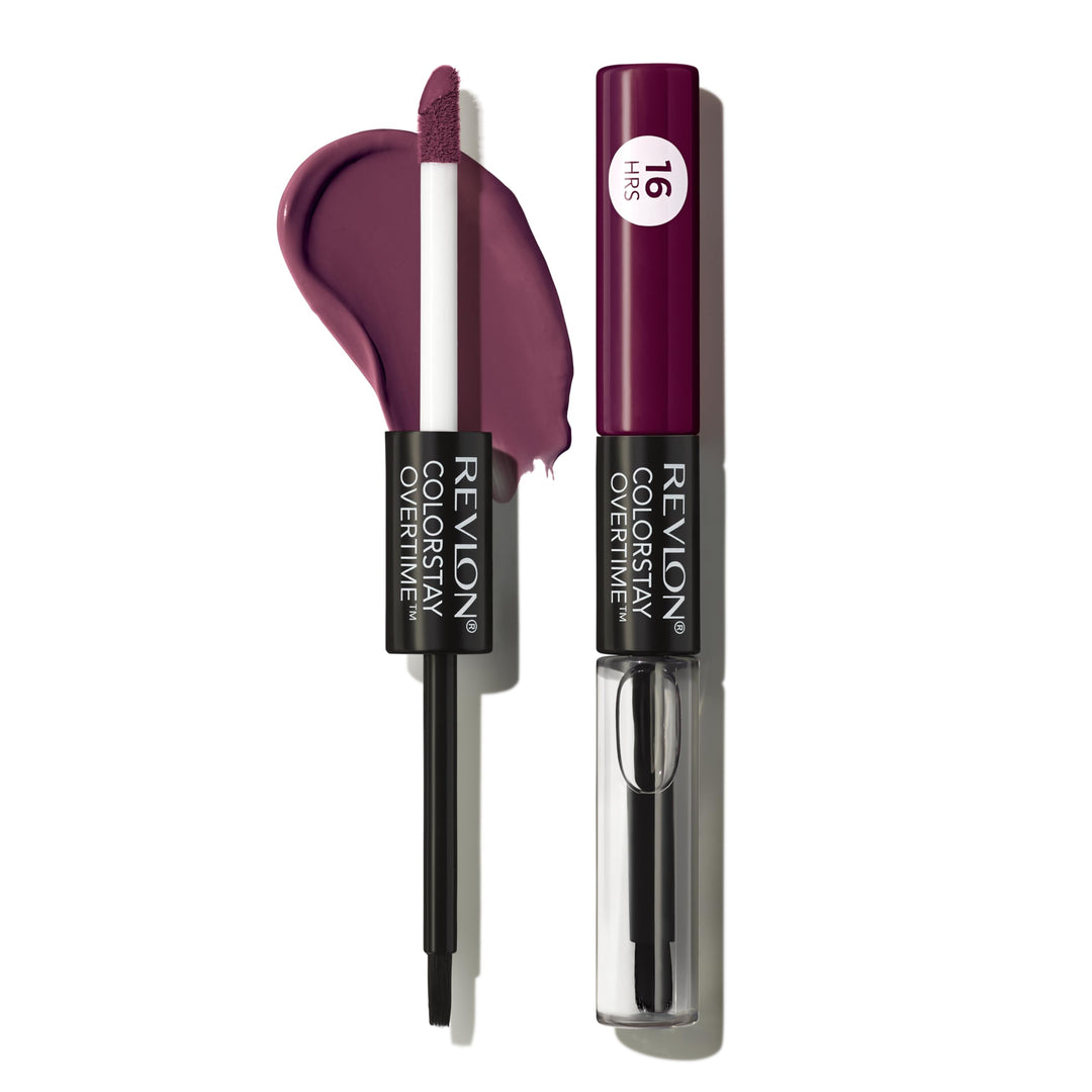 Revlon Colorstay overtime lipcolor, Longwearing Liquid Lipstick with clear lip Gloss, with Vitamin E, In Plum, 500 Limitess Black Cherry, 0.8 Oz