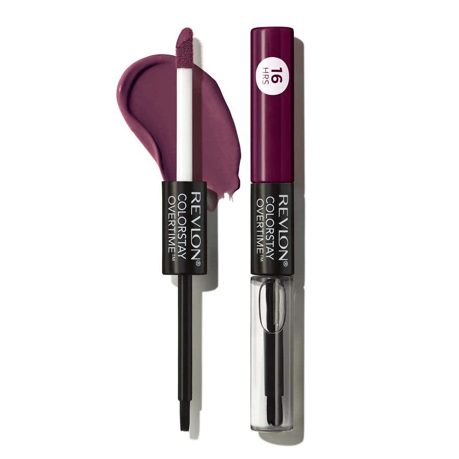 Revlon Colorstay overtime lipcolor, Longwearing Liquid Lipstick with clear lip Gloss, with Vitamin E, In Plum, 500 Limitess Black Cherry, 0.8 Oz