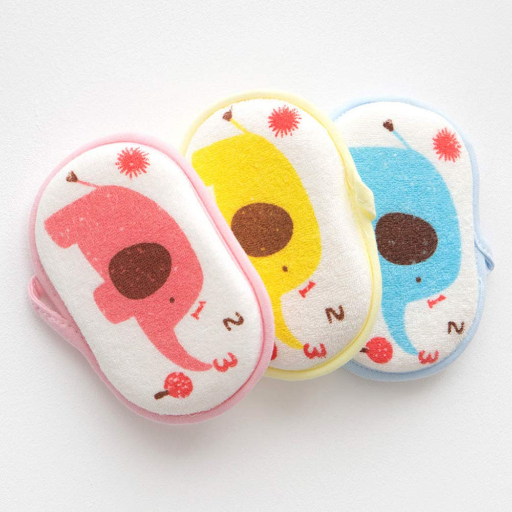 3PCS Baby Bath Sponge Cartoon Elephant Soft Cotton Scrubber Bath Brush Rubbing Towel for Toddler Infant (Mixed Color)