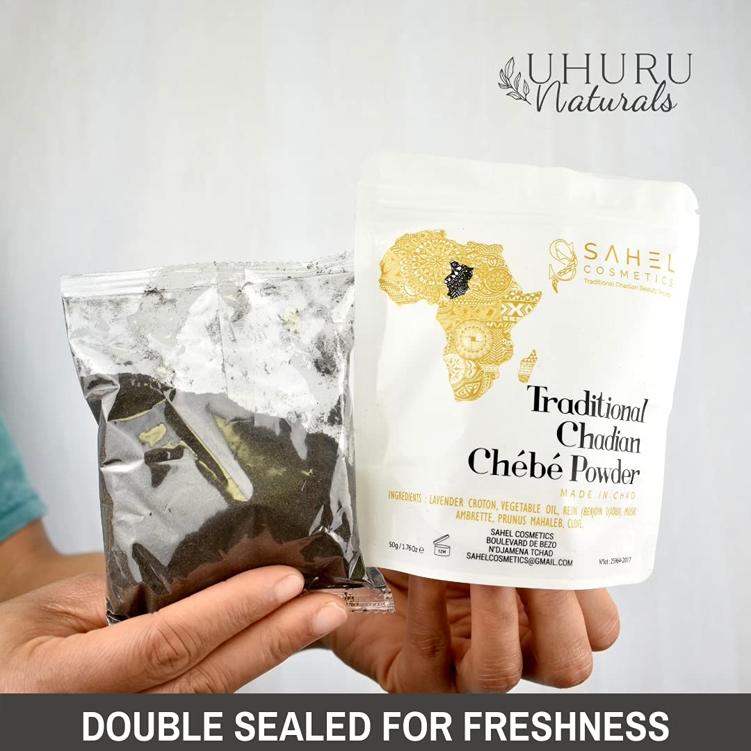 Sahel Cosmetics Chebe Powder (50 Grams) - All-Natural Ingredients Promotes Hair Growth Helps Prevent Breakage Formulated for Kinky Hair Available in 4 Sizes