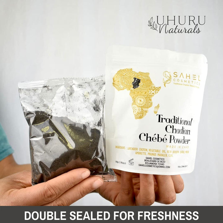 Sahel Cosmetics Chebe Powder (50 Grams) - All-Natural Ingredients Promotes Hair Growth Helps Prevent Breakage Formulated for Kinky Hair Available in 4 Sizes