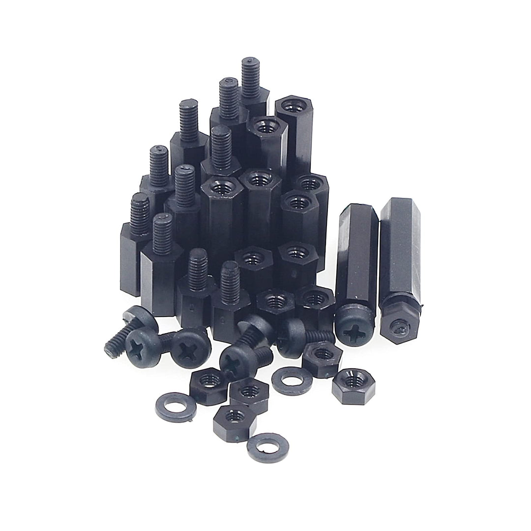 410PCS M3 Nylon Male-Female Hex Standoffs Spacers Screws Nuts Flat Washers Assortment Kit (Black)