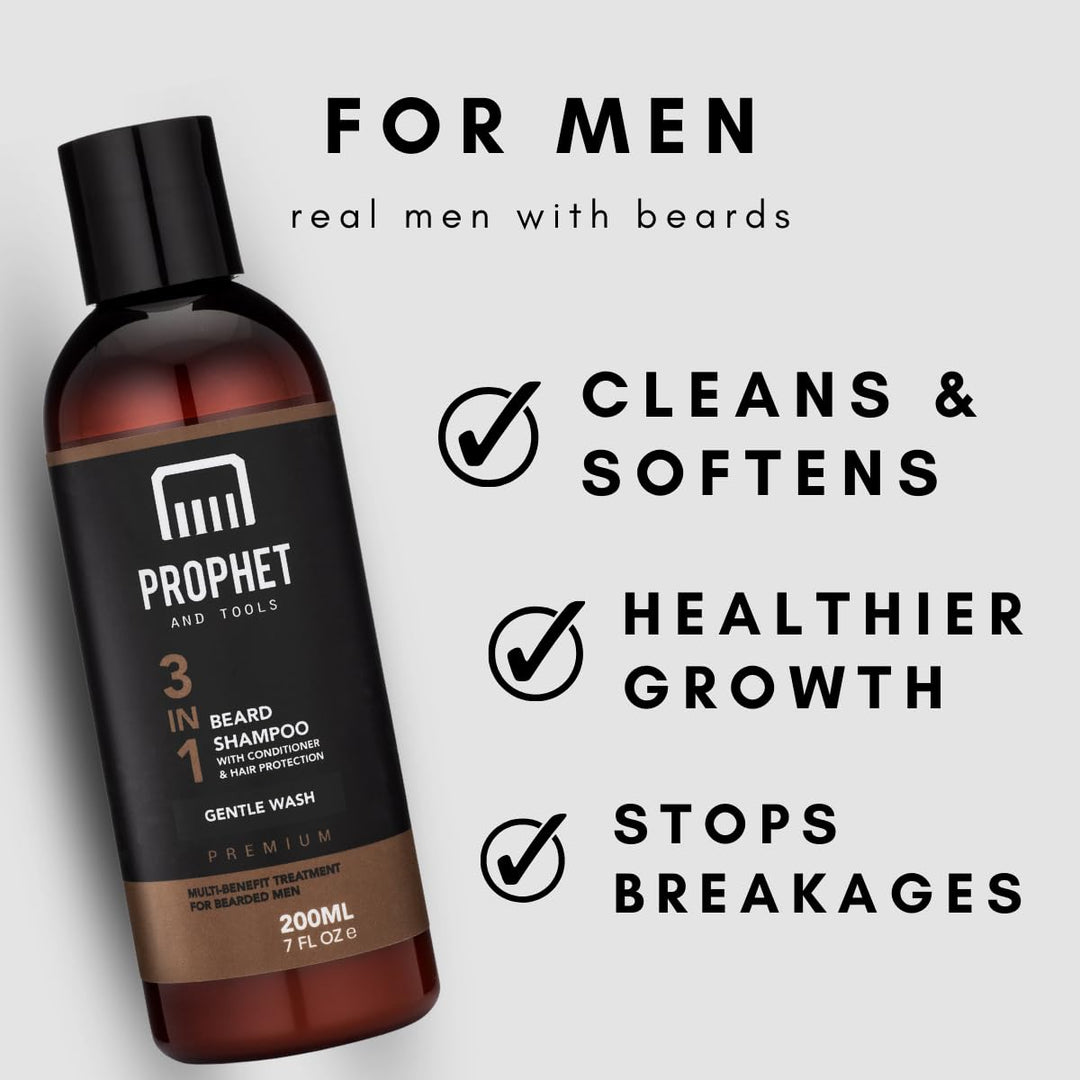 3-in-1 Beard Shampoo & Conditioner - Gentle Cleanser for Soft, Shiny, Tangle-Free Beard - 8.5 oz