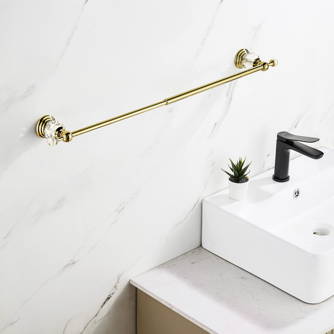 Polished Gold Towel Bar,Crystal Towel Holder Adjustable Towel Rack Expandable Rail Bathroom Accessories Wall Mounted
