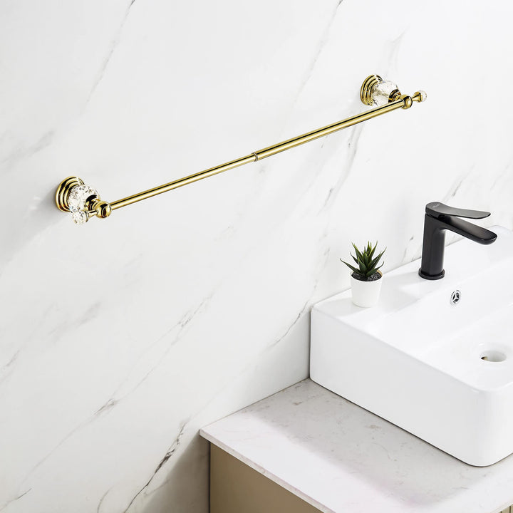 Polished Gold Towel Bar,Crystal Towel Holder Adjustable Towel Rack Expandable Rail Bathroom Accessories Wall Mounted