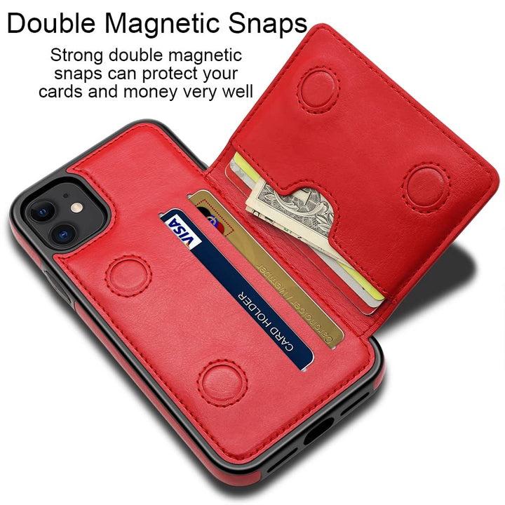 Case for iPhone 11 Case with Card Holders, Dual Layer Lightweight Slim Leather Wallet Case Flip Folio Magnetic Lock Protective Case for Apple iPhone 11 6.1 Inch (2019), Red