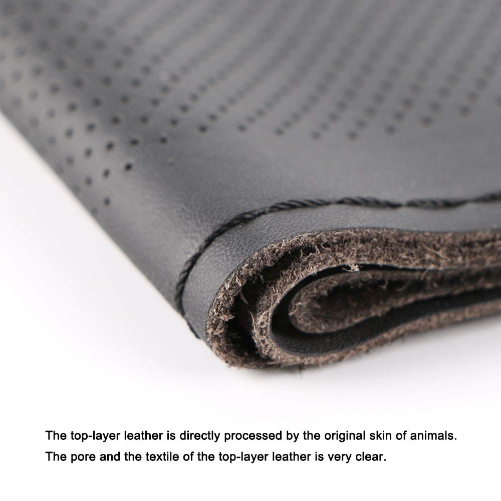 Universal Genuine Leather Steering Wheel Cover Hand Sewing Breathable Design 15 Inch DIY Cowhide Car Steering Wrap Black