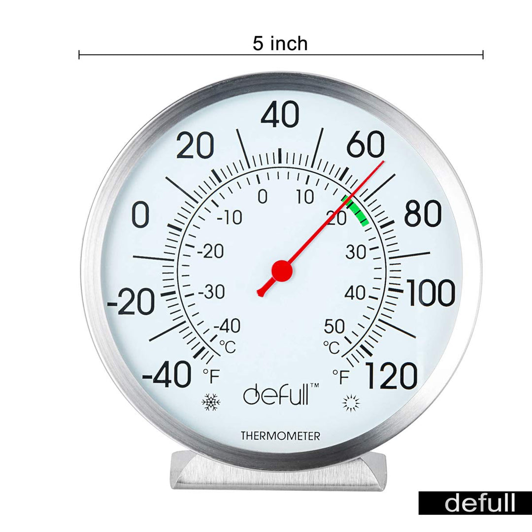 Indoor Outdoor Thermometer 5 inch Stainless Steel Wall Thermometer High Precision Weather Dial Thermometer with Mounting Bracket for Patio, Pool, Kitchen, Garden, Wall and Room Decorative