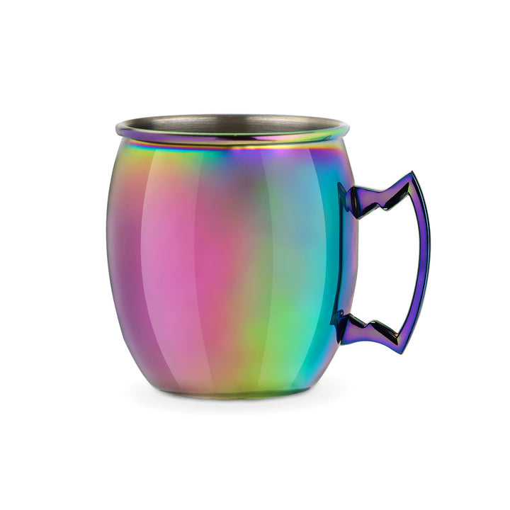 Mirage Moscow Mule Mug, Iridescent Mule Mug, 16 Ounce Metal Cocktail Glass, Stainless Steel, Rainbow Finish, Set of 1