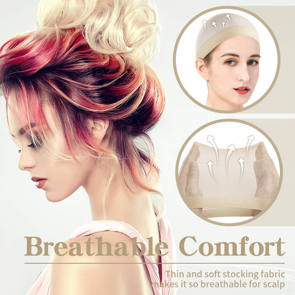 Nude: 12 Pack Nude Stocking Wig Caps, Flesh Color Stretchy Nylon Close End Wig Caps, Each Paper Board Contains 2 Wig Caps (Nude)