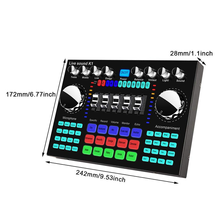 Live Sound Card, Mini Sound Mixer Board for Live Streaming, Portable Bluetooth Voice Changer Sound Card with Multiple Sound Effects, Sound Audio Mixer Board for Music Recor-ding