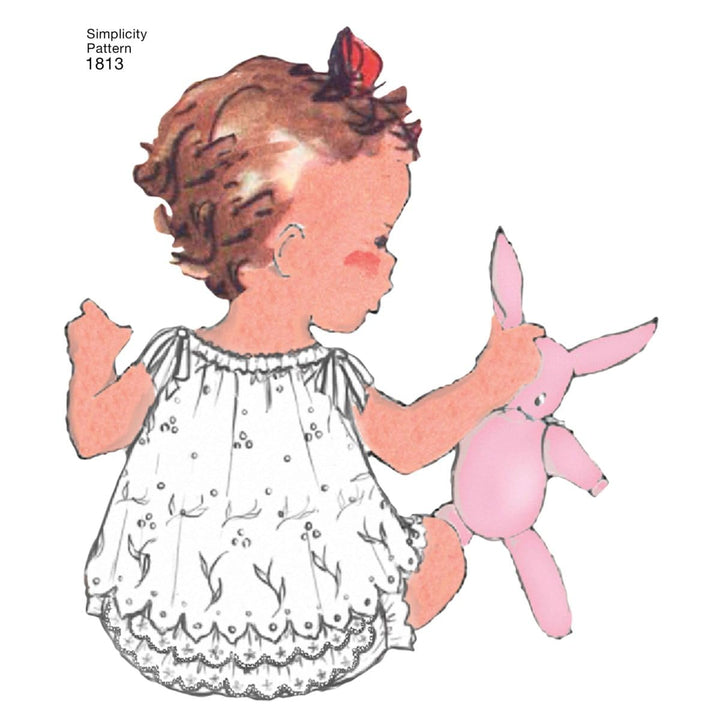 Simplicity 1813 Vintage Fashion Baby's Hat, Underwear, Pants, Top, Romper, and Dress Swing Patterns, Sizes XXS-L