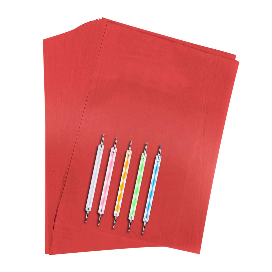 50Pcs Red Carbon Transfer Paper with 5Pcs Colorful Embossing Stylus,Transfer Carbon Graphite Copy Paper Tracing Paper for Canvas/Fabric/Paper/Wood/DIY Woodworking/Hand Painting(11.7x8.3 inch)