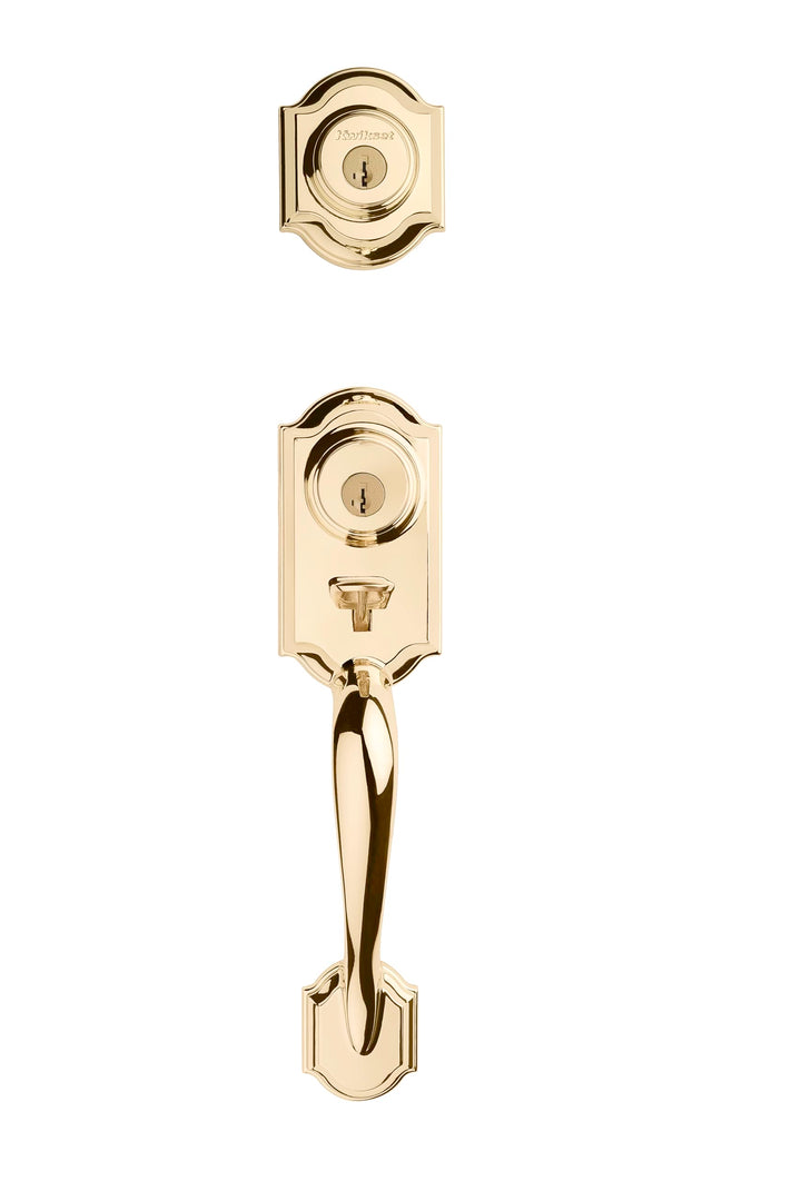Montara Front Door Lock Handle and Deadbolt Set, Entry Handleset Exterior with Interior Door Knob, Polished Brass, Pick Resistant SmartKey Rekey Deadbolt Security
