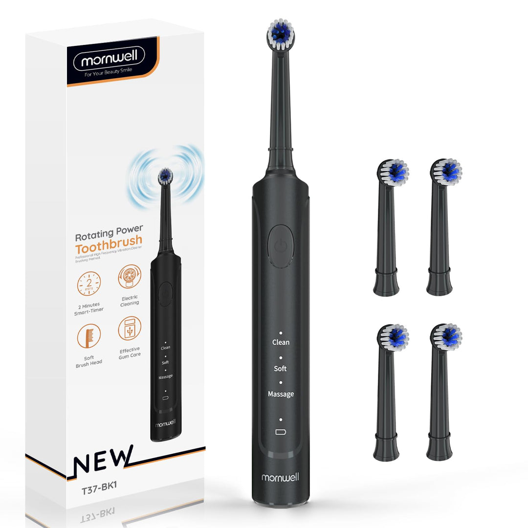 Electric Toothbrush USB Fast Charging 3 Modes Rotary Toothbrushes Rechargeable Spin Toothbrushes with 4 Round Brush Heads for Adults & Kids (Over 8 Years Old)