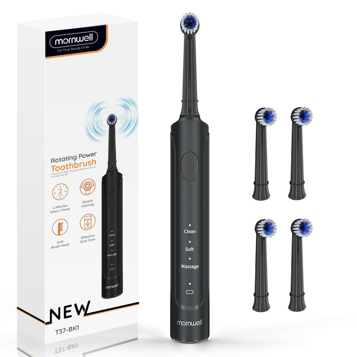 Electric Toothbrush USB Fast Charging 3 Modes Rotary Toothbrushes Rechargeable Spin Toothbrushes with 4 Round Brush Heads for Adults & Kids (Over 8 Years Old)