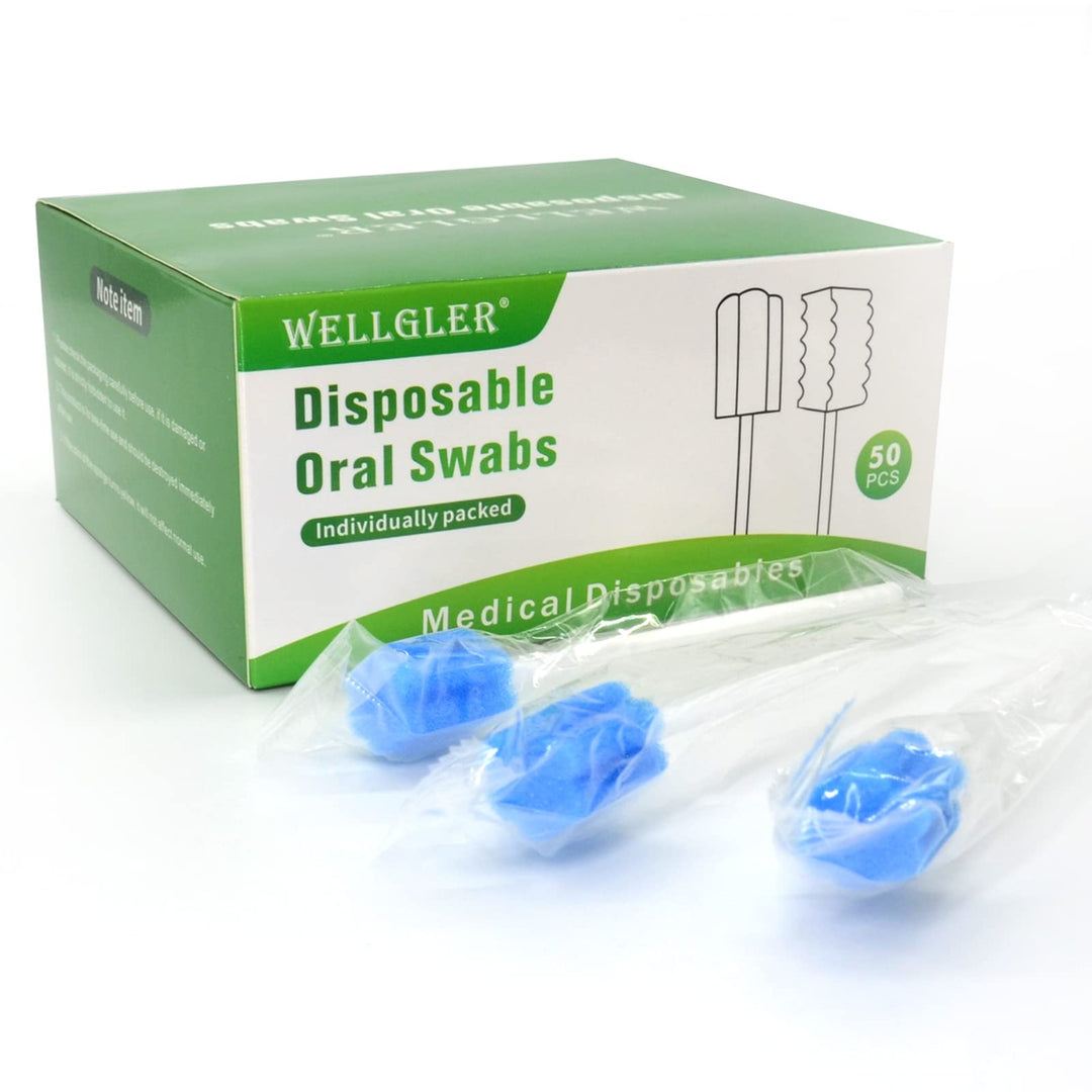 Disposable Unflavored Oral Care Sponge Swabs,Quincunx blue (50 Count )