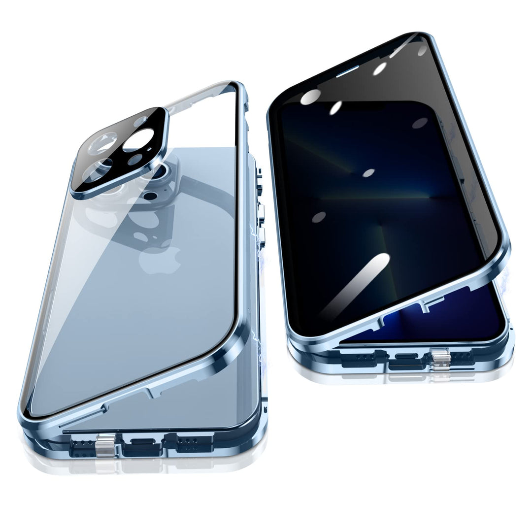 Anti Peeping Case for iPhone 13 Pro Max, 360 Degree Front and Back Privacy Tempered Glass Cover, Anti SPY Screen, Anti Peep Magnetic Adsorption Metal Bumper for iPhone 13 Pro Max (Blue)