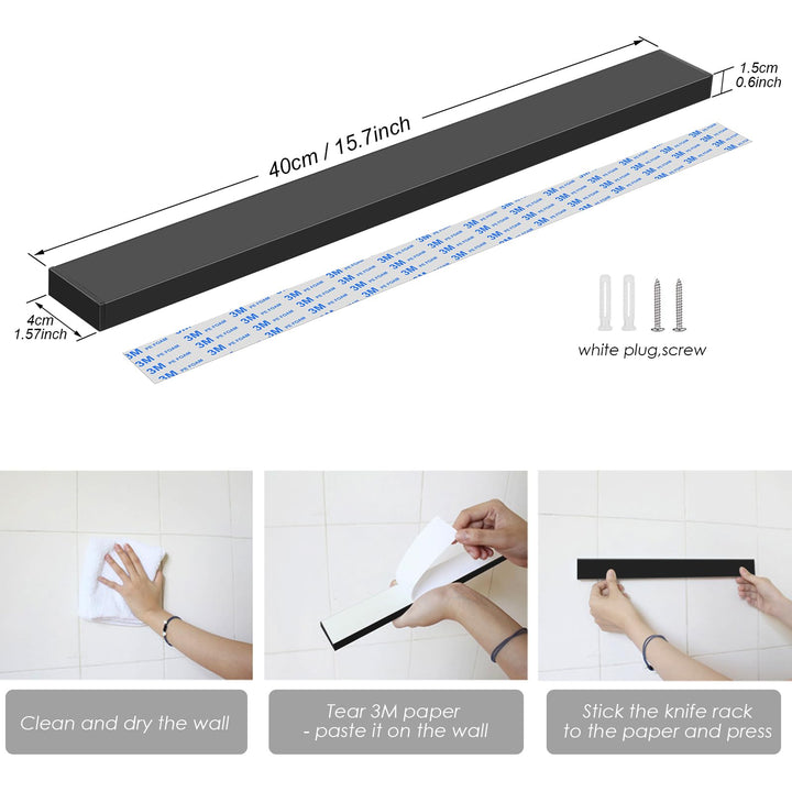 16 Inch Magnetic Knife Strip for Wall Stainless Steel Magnetic Knife Bar Rack Magnet Kitchen Knife Holder Utensil Tools Organizer Self-adhesive and Drilling Dual-use Wall Hanging Knife Protection