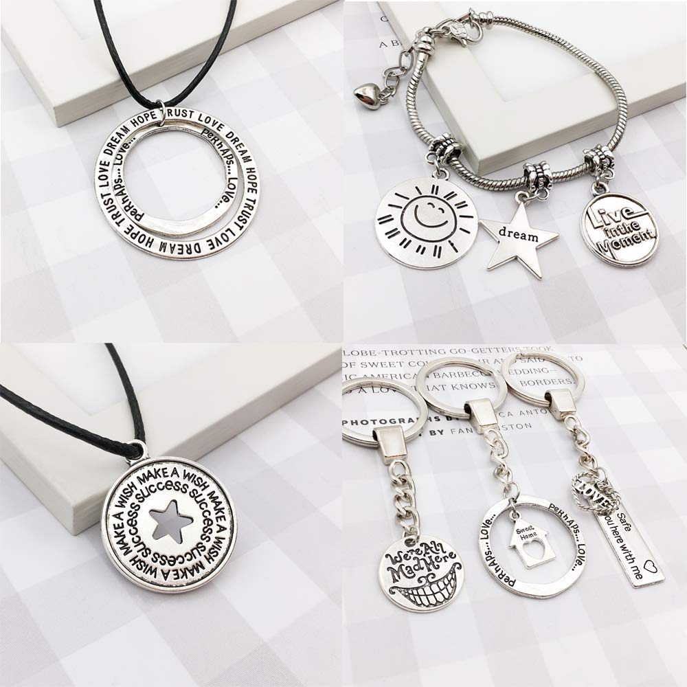 80pcs Inspiration Word Charms Pendants Engraved Motivational Charms Pendants for DIY Necklaces Bracelets Bangles Jewelry Making Fashion Accessories