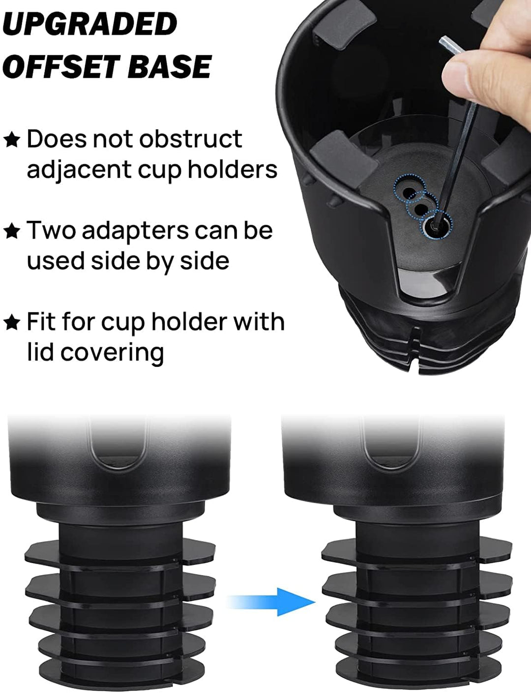 Upgraded Car Cup Holder Expander with Offset Base, Compatible YETI, Hydro Flask, Large for Hold 18-40 oz Bottles and Mugs, Other in 3.4-3.8 inch