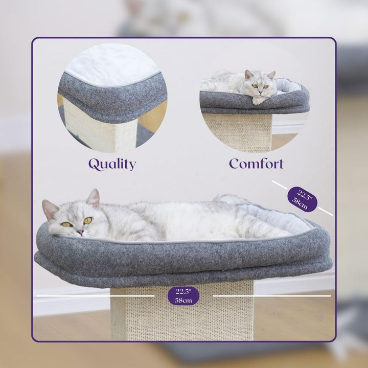 19 High 2-in-1 Elevated Cat Perch with Large Soft Felt Bed, Wide Sisal Scratching Post, Minimalist Cat Furniture for Climbing, Scratching & Resting, Fits All Indoor Cats & Home Décor, Grey