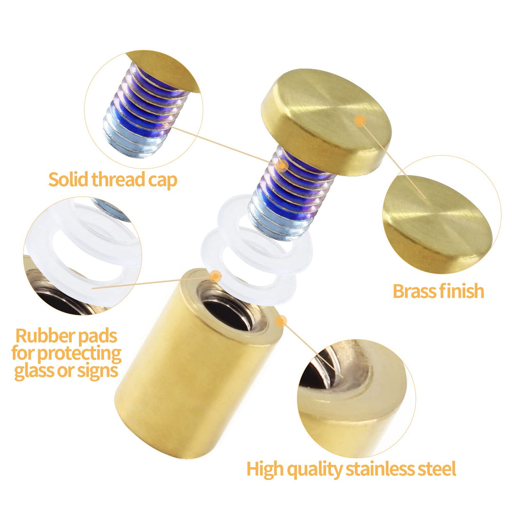 3/4 x 1-1/4 Sign Standoff Screws Gold Wall Standoff Mounts, Acrylic Standoff Screws Glass Standoff Sign Standoffs Acrylic Wall Mount Hardware Kit for Glass Acrylic Signs Boards - 4 Pcs