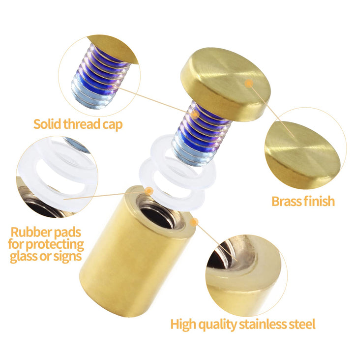 3/4 x 1-1/4 Sign Standoff Screws Gold Wall Standoff Mounts, Acrylic Standoff Screws Glass Standoff Sign Standoffs Acrylic Wall Mount Hardware Kit for Glass Acrylic Signs Boards - 4 Pcs
