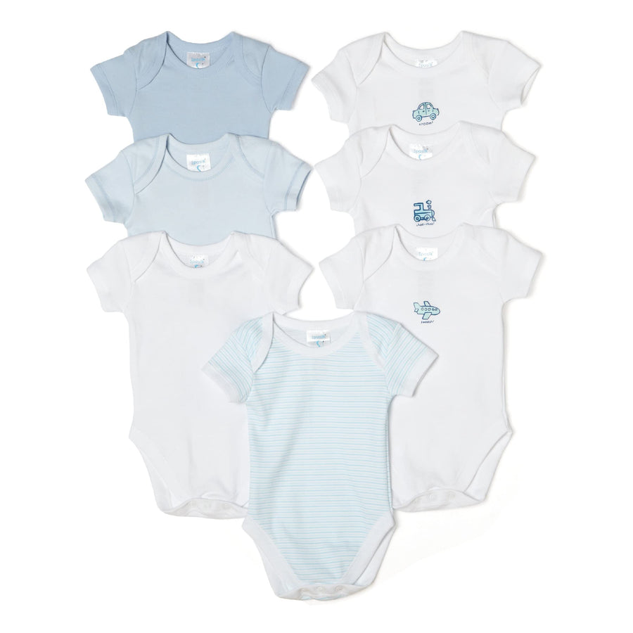 7 pack Bodysuit, Blue Assortment, Preemie