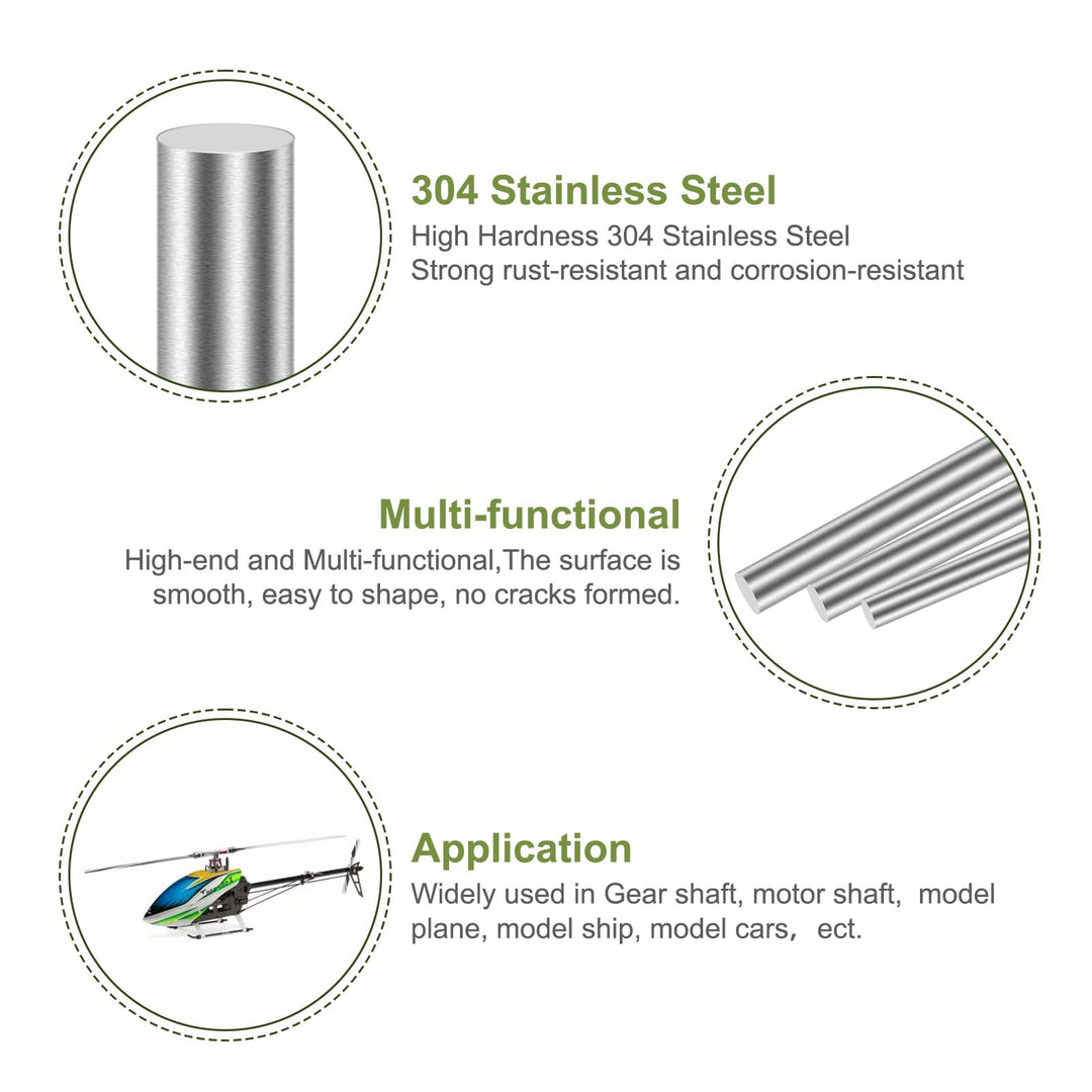 304 Stainless Steel Round Rod 1.5mm x 300mm, 10pcs Metal Solid Shaft Rods Lathe Bar Stock for Industry, Metal Working Hobbies and DIY Craft