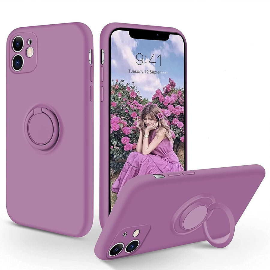 Compatible with iPhone 11 Case, Slim Silicone Protective Kickstand Ring Holder Soft Rubber Hybrid Hard Bumper Shockproof Protection Non-Slip with Car Mount Girls Women Cover, Deep Purple