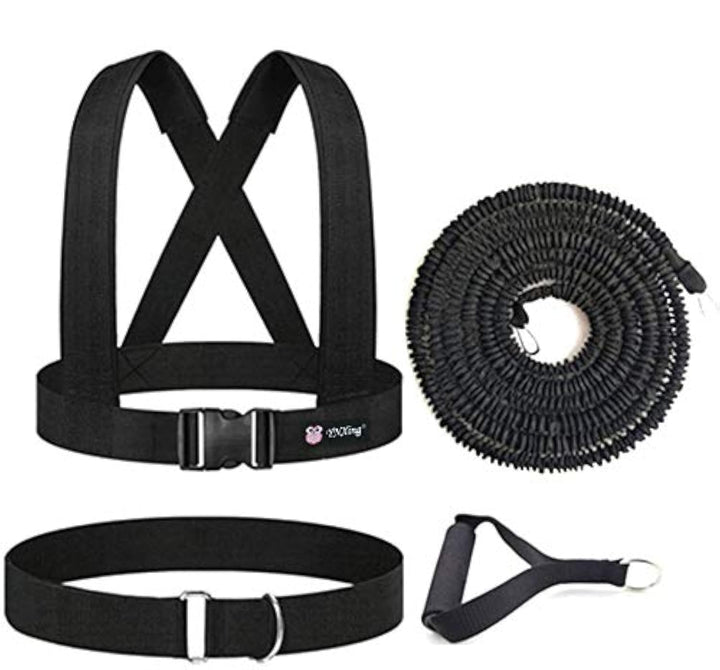 Dynamic Resistance Trainer Acceleration Speed Elastic Cord for Resistance Training to Improve Strength, Power, and Agility (Black-16.4ft Kit)