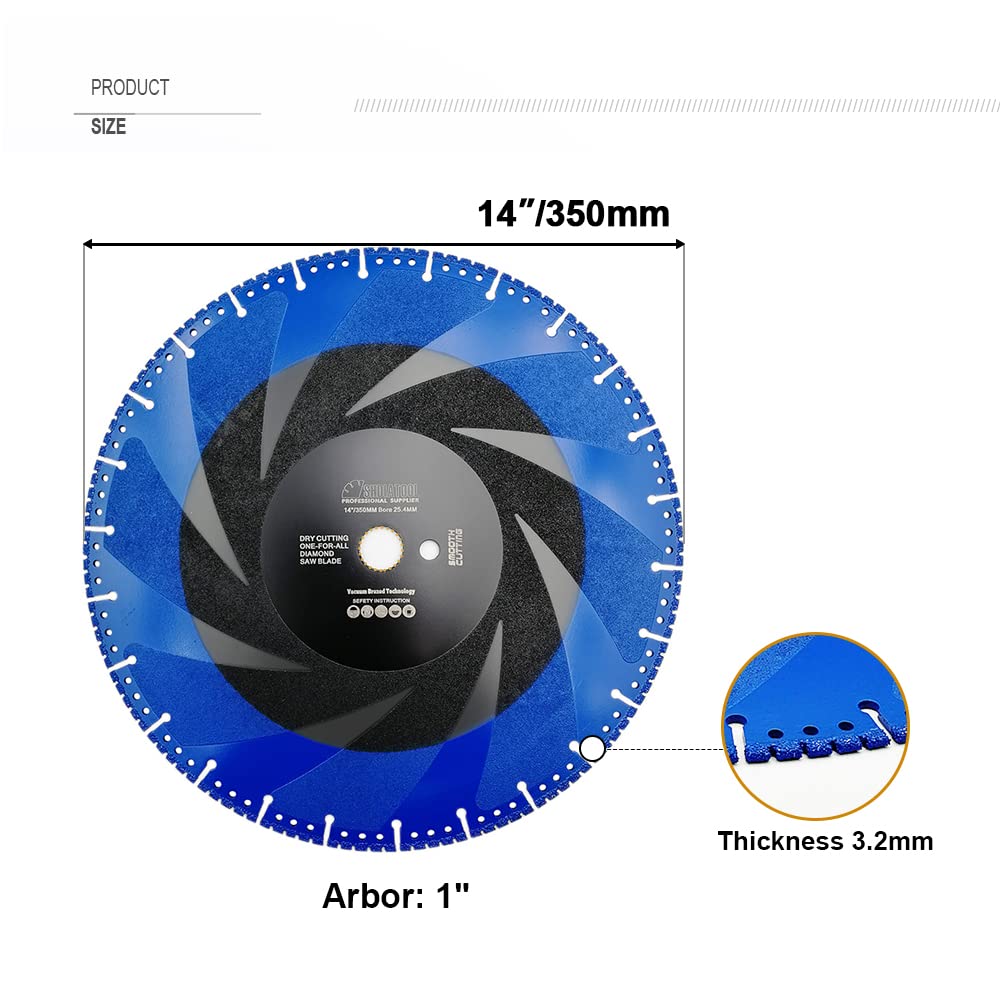 14 Inch Metal Cutting Diamond Blade All Purpose Cut Off Wheel for Rebar Sheet Metal Angle Iron Stainless Steel