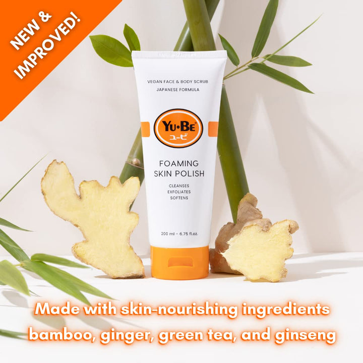 Foaming Skin Polish - Skin exfoliant to smooth dry skin – contains ginger root, ginseng, green tea, geranium oil & camphor 6.75 fl.oz.