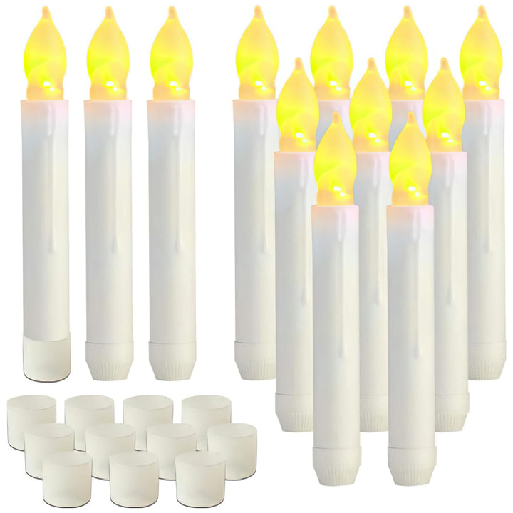 12 Pcs LED Flameless Taper Candles, NO Remote, Hanging Floating Candles, Battery Operated Candlesticks with Warm Flickering Light, 6.5 inches Fake Candles for Halloween Party Christmas Decors