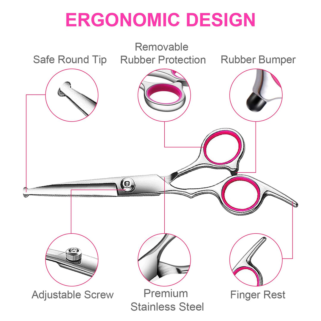 5 in1 Dog Grooming Scissors Kit, Professional Dog Scissors for Grooming with Safety Round Tips, Titanium Coated Grooming Shears for Dogs Cat Pet At Home