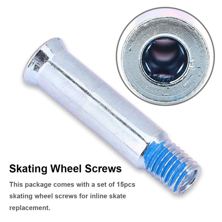 Skate Axle Kit, 15 Pcs Steel 8mm Inline Skate Axles Wheel Screw Bolt Fittings Inline Skate Replacement(35mm)