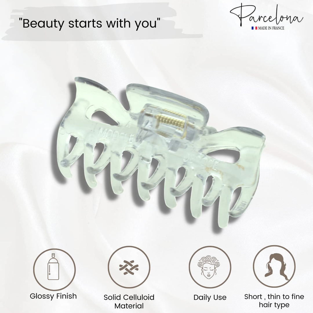 French Classic Crystal Clear Covered Spring Celluloid Jaw Hair Claw Clip Clutcher