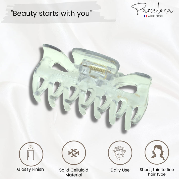 French Classic Crystal Clear Covered Spring Celluloid Jaw Hair Claw Clip Clutcher
