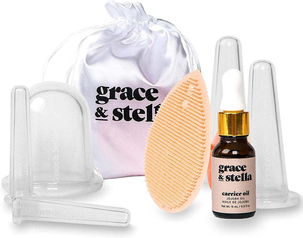 Facial Cupping (7-Pc Set) - Face Cupping Set - Facial Suction Cups With Jojoba Oil & Cleansing Brush To Reduce Appearance Of Fine Lines - Face Suction Cup Set For Lymphatic Drainage