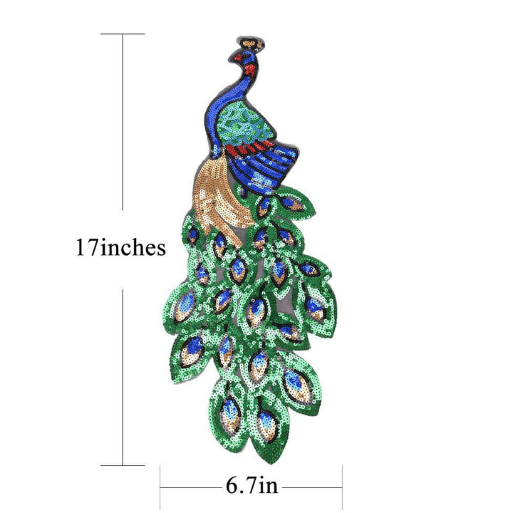 2 Pack Colorful Sequins Peacock Patch Iron On/Sew on Embroidered Applique Patch Craft Fashion Accessories for DIY Clothes
