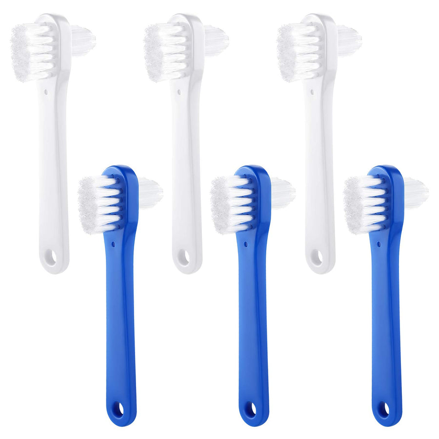 6 Pieces Denture Brush Dual Head Toothbrushes Hard Denture Cleaning Brush Denture Toothbrush Cleaning Brush False Teeth Brush Toothbrush for False Teeth Cleaning, 2 Colors