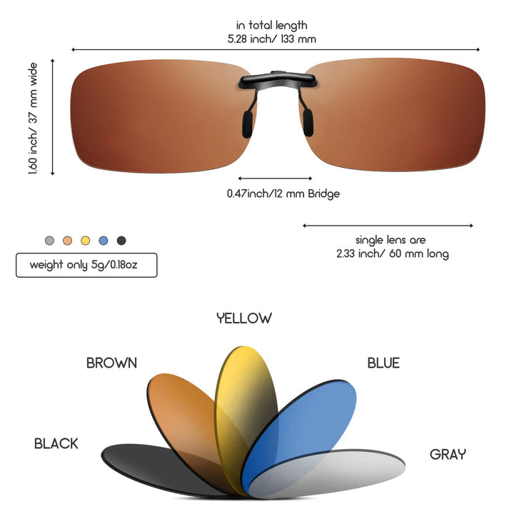 5 Pieces Polarized Clip on Sunglasses Rimless Rectangle Clip on Sunglasses Lightweight Eyeglasses Men Women (Multi Colors)