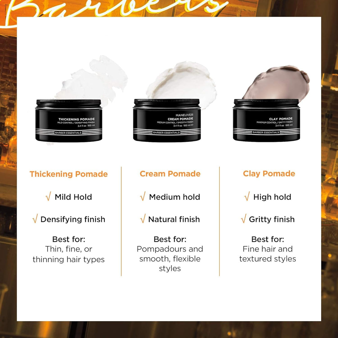 Cream Pomade For Men | Men's Hair Styling Pomade | Medium Hold | Natural, Smooth Finish With Low Shine | For All Men Hair Types | Water-Based Pomade | 3.4 Oz