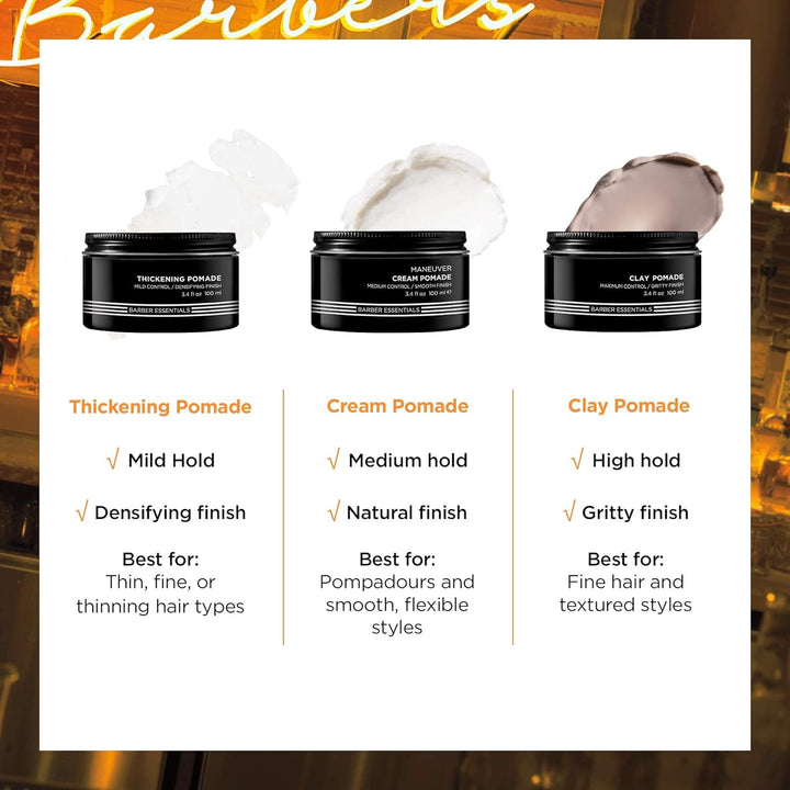 Cream Pomade For Men | Men's Hair Styling Pomade | Medium Hold | Natural, Smooth Finish With Low Shine | For All Men Hair Types | Water-Based Pomade | 3.4 Oz