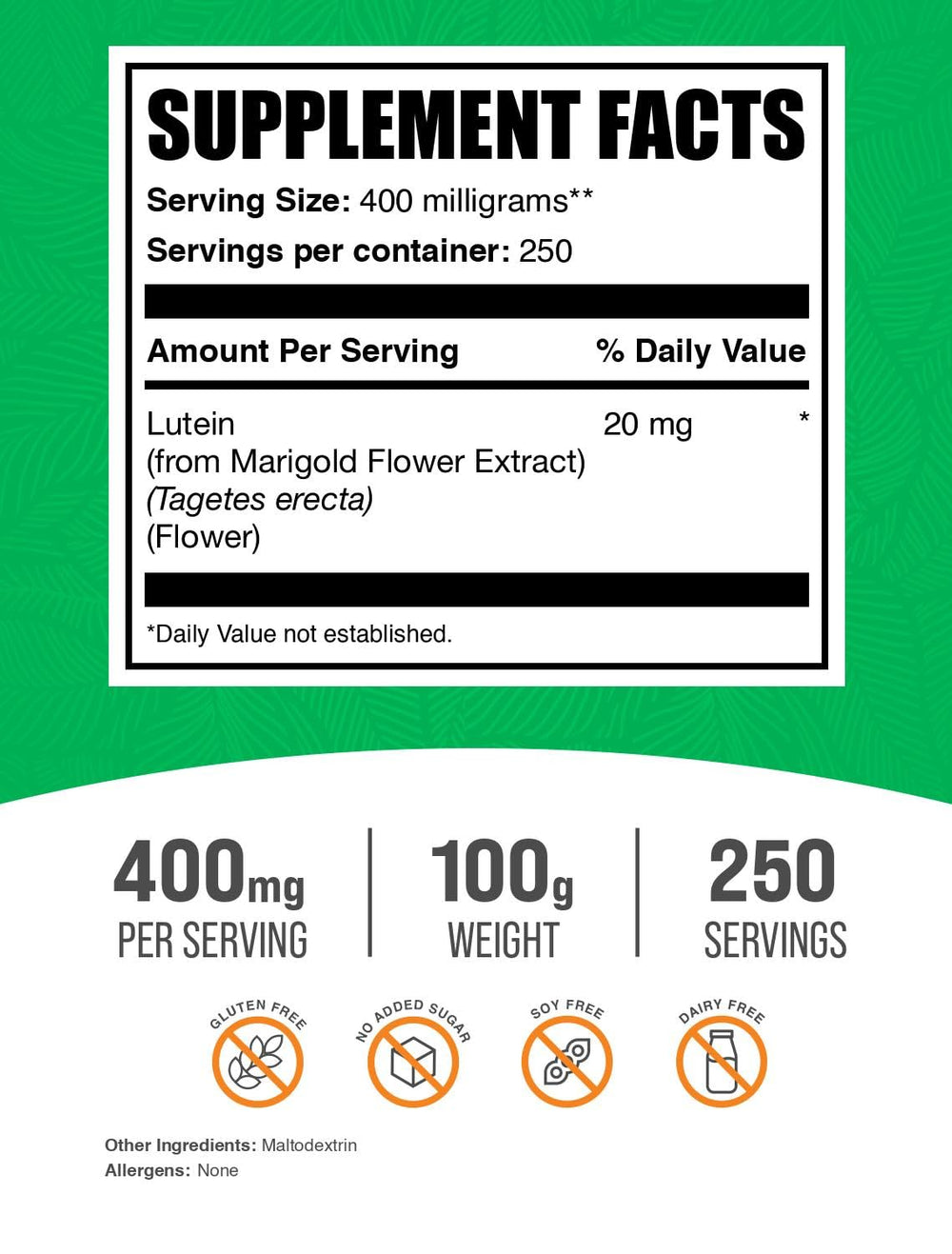 .com Lutein Powder - from Marigold Flower Extract, Lutein Supplement, Lutein 20mg - Antioxidant Source, Gluten Free, 400mg per Serving, 100g (3.5 oz) (Pack of 1)